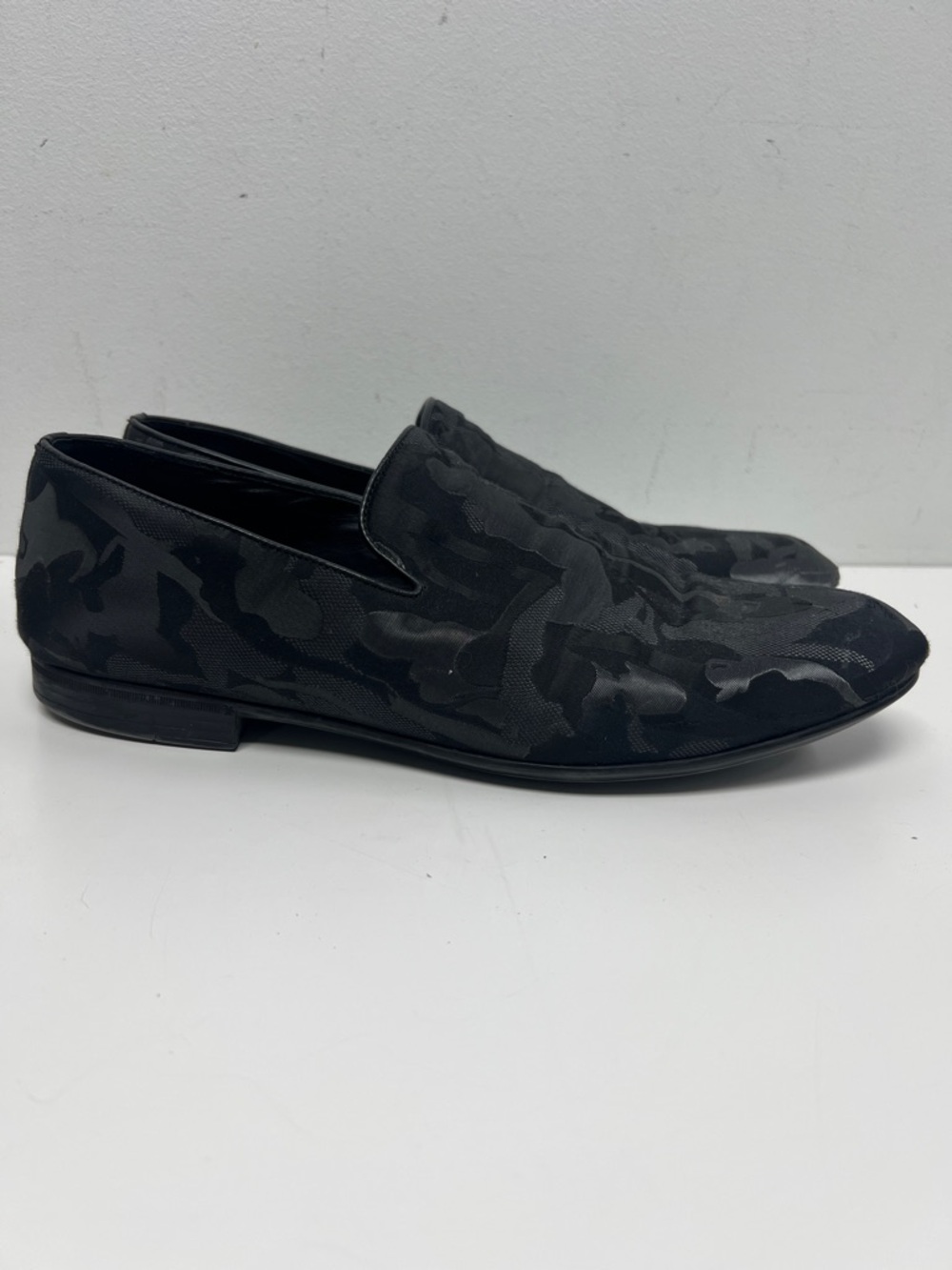 Jimmy Choo Black Camouflage Slip-On Loafers